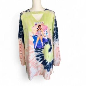 TAYLOR SWIFT UPCYCLED DISTRESSED PASTELS TIE DYE SWEATSHGIRT LADIES XL